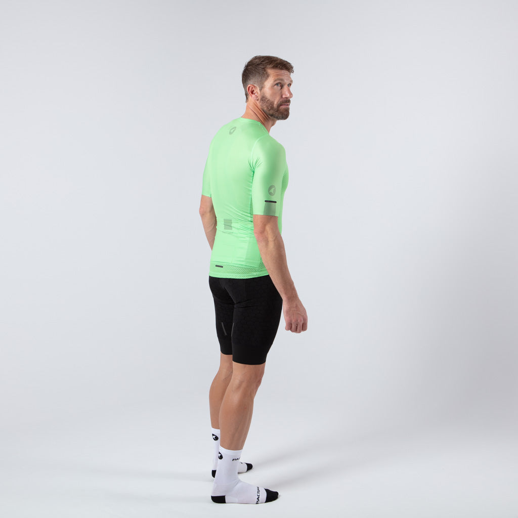 Lightweight Mesh Cycling Jersey for Men On Body Right Side View #color_washed-lime