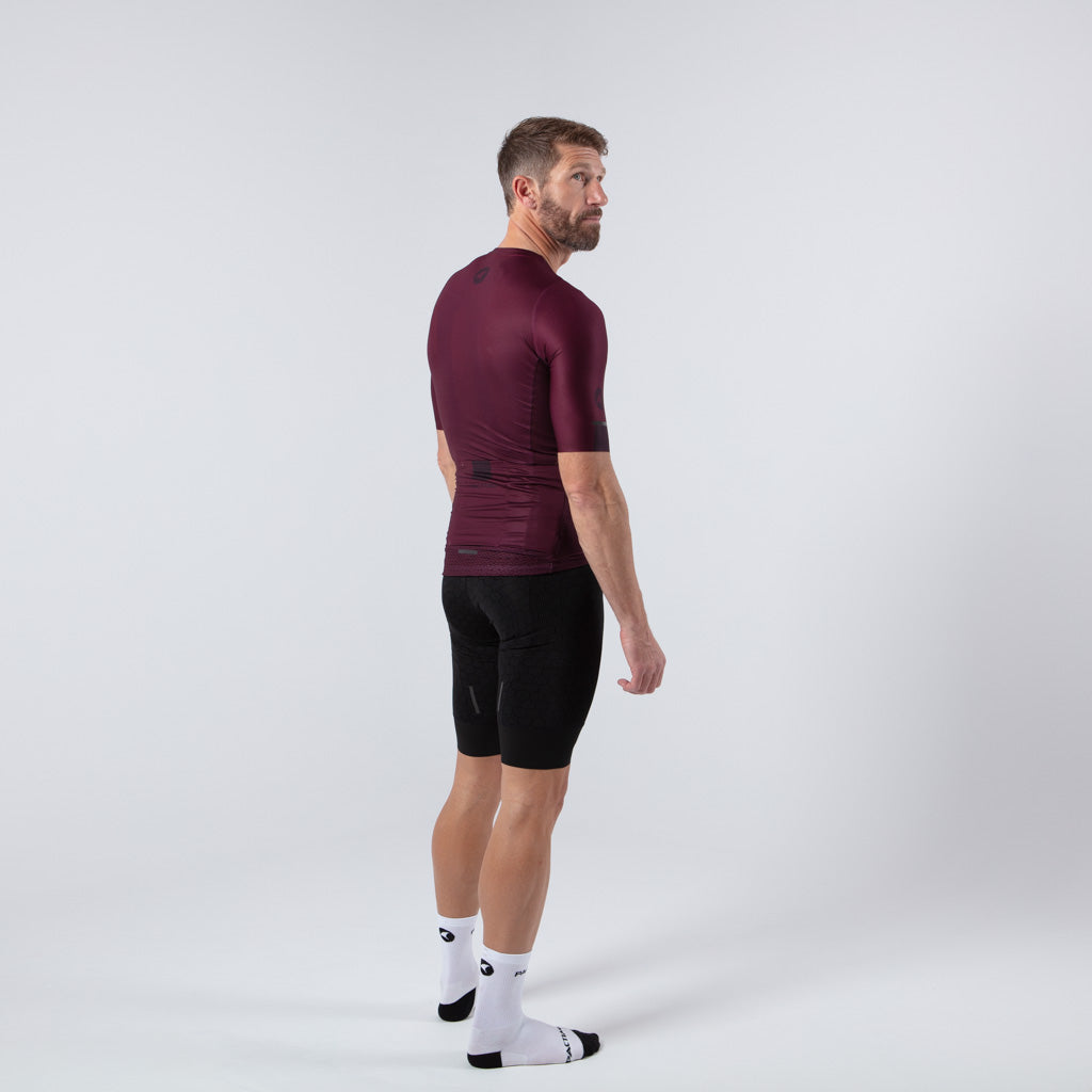 Lightweight Mesh Cycling Jersey for Men On Body Right Side View #color_mulberry