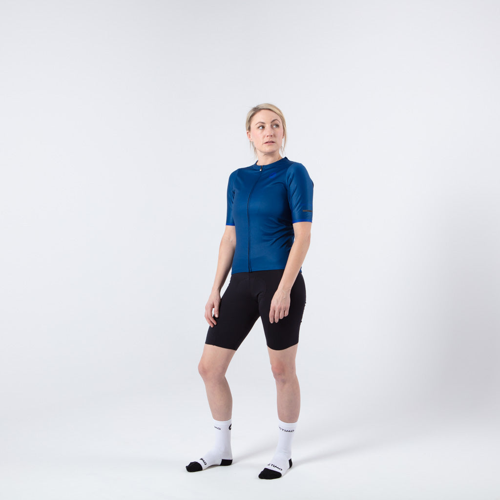 High Quality Women's Cycling Jersey On Body Front #color_navy