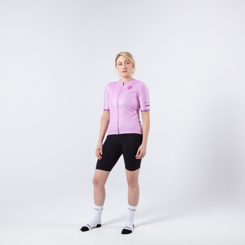 High Quality Women's Cycling Jersey On Body Front #color_lilac