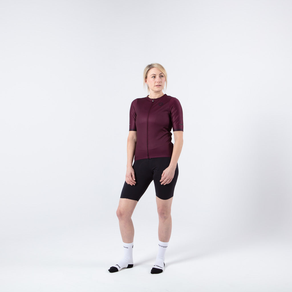 High Quality Women's Cycling Jersey On Body Front #color_mulberry