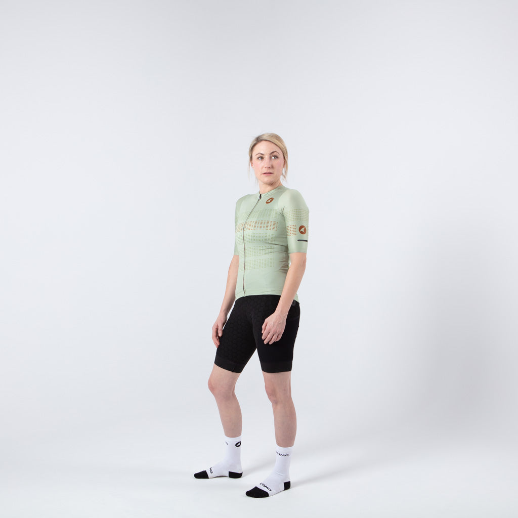 Five Pocket Cycling Jersey for Women On Body Front #color_sage