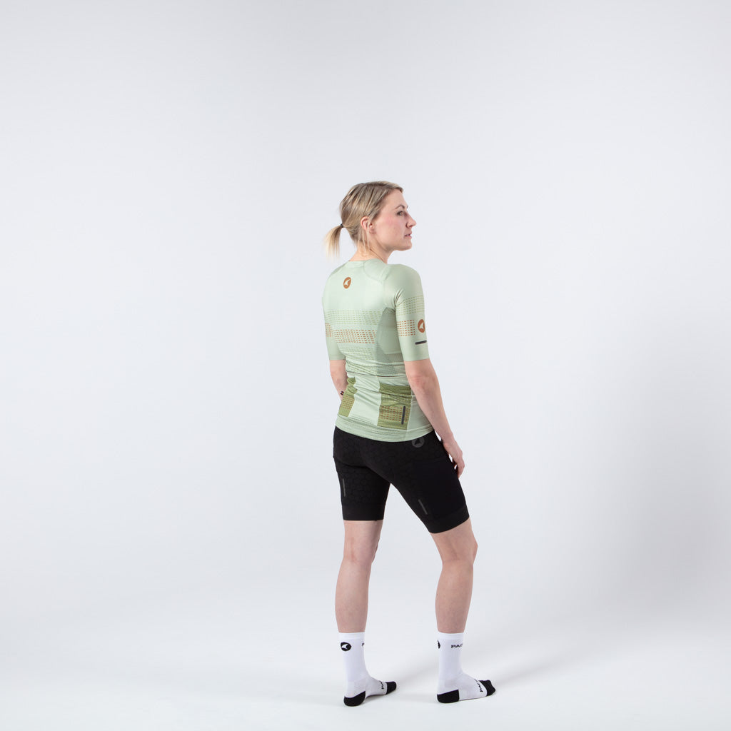 Five Pocket Cycling Jersey for Women On Body Back #color_sage