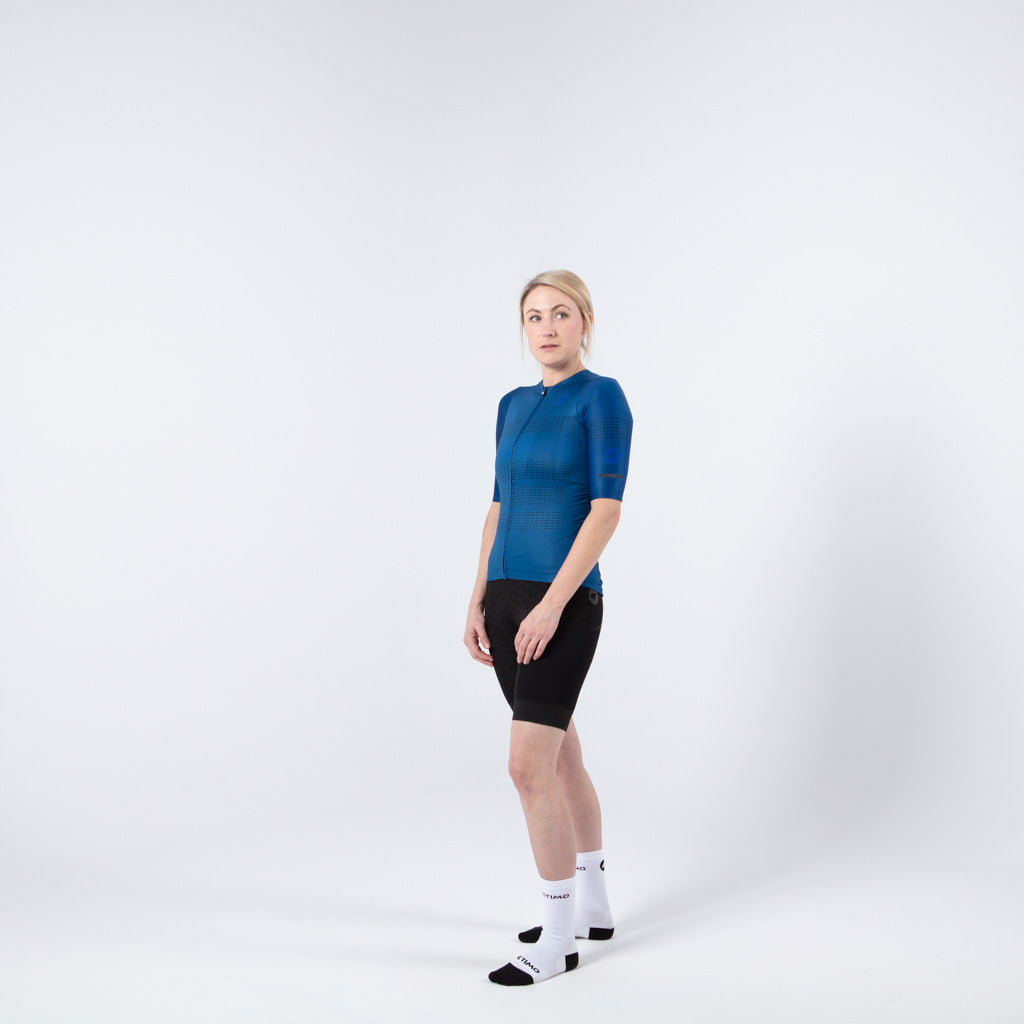 Five Pocket Cycling Jersey for Women On Body Front #color_navy