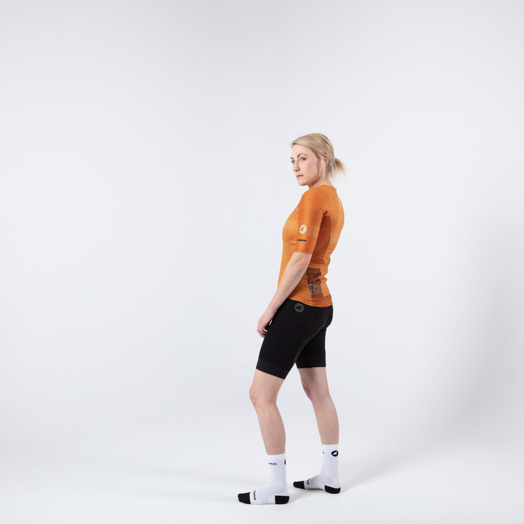 Five Pocket Cycling Jersey for Women On Body Left Side #color_rust