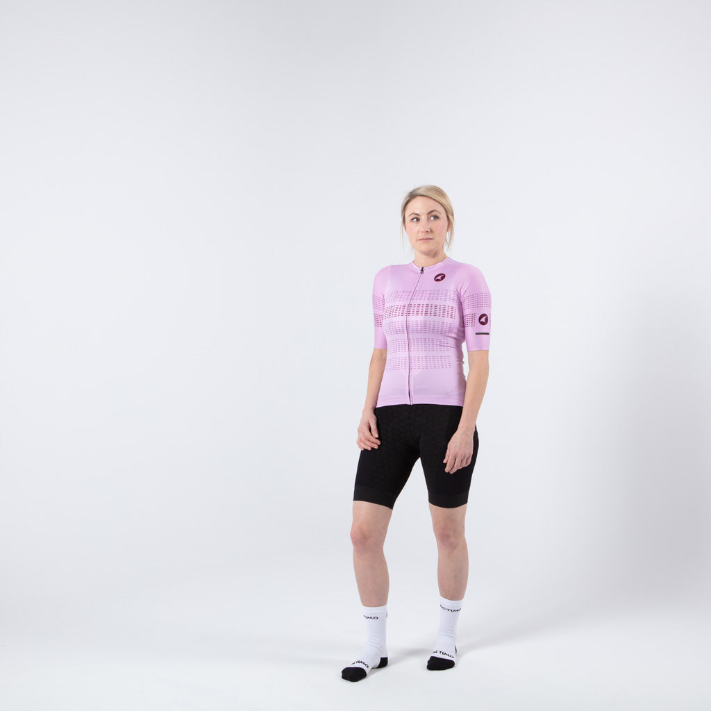 Five Pocket Cycling Jersey for Women On Body Front #color_lilac