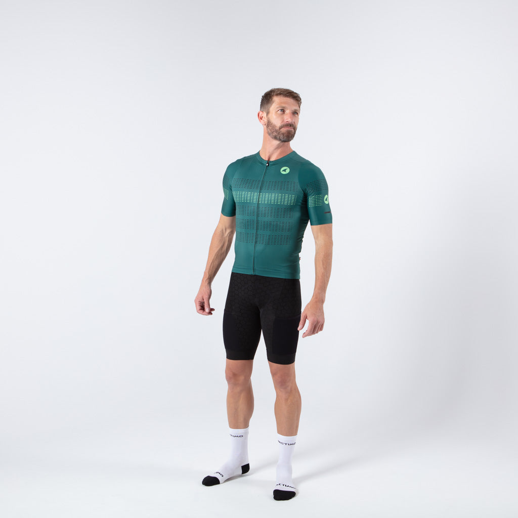 Five Pocket Cycling Jersey for Men On Body Front View #color_pine