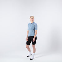 Merino Wool Cycling Jersey for Women - on body Front View #color_stone-blue