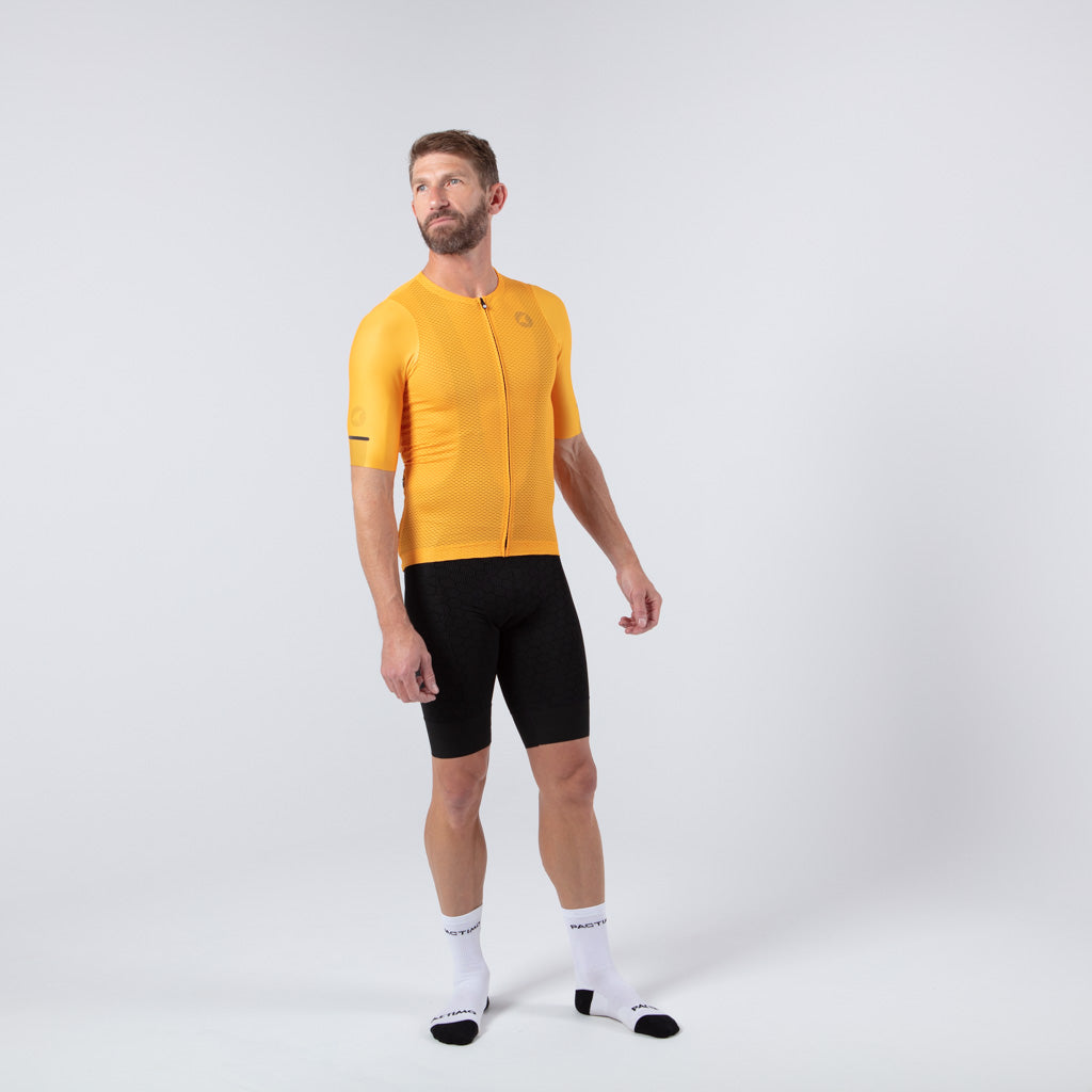 Lightweight Mesh Cycling Jersey for Men On Body Left View #color_mango