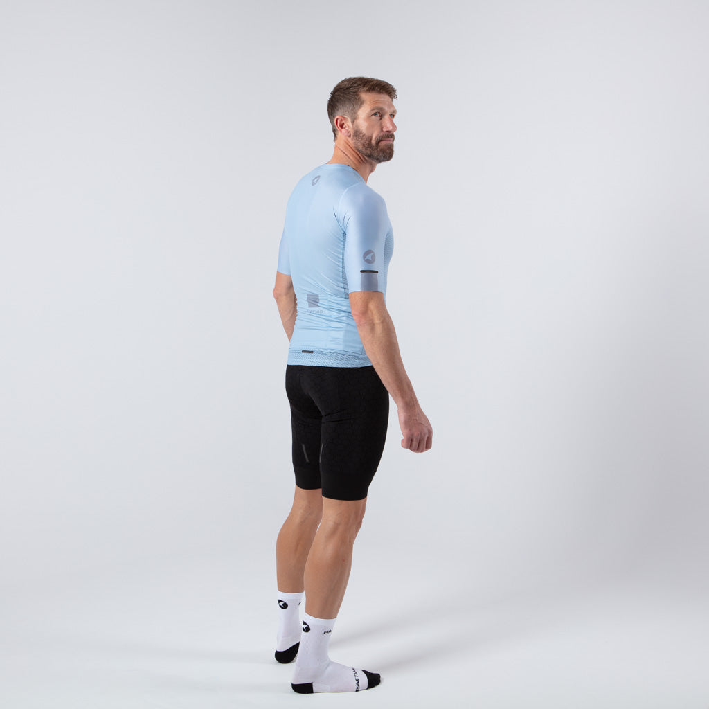 Lightweight Mesh Cycling Jersey for Men On Body Side View #color_dusty-blue