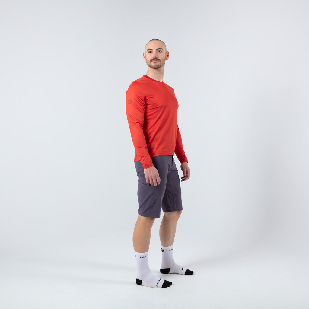 Men's Long Sleeve Mountain Bike Jerseys - on body Right View #color_garnet