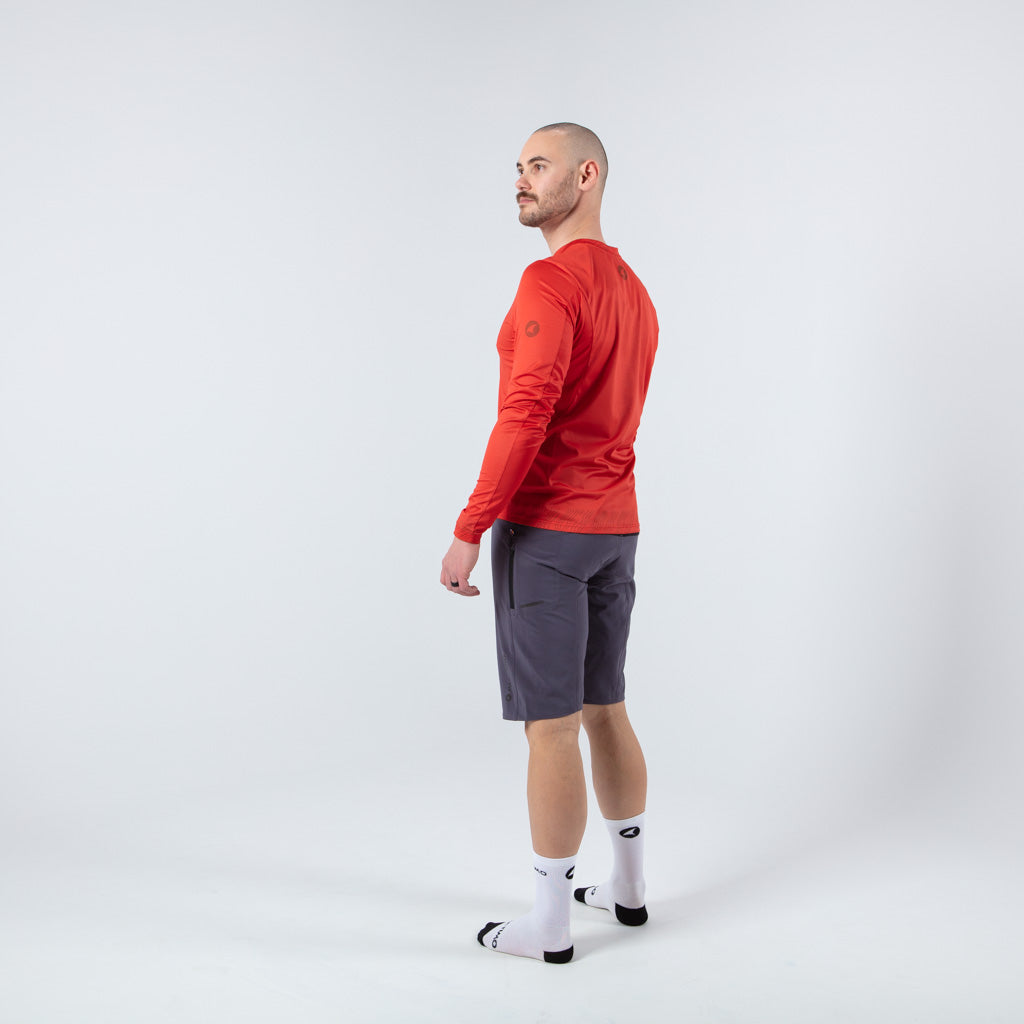 Men's Long Sleeve Mountain Bike Jerseys - on body Left View #color_garnet