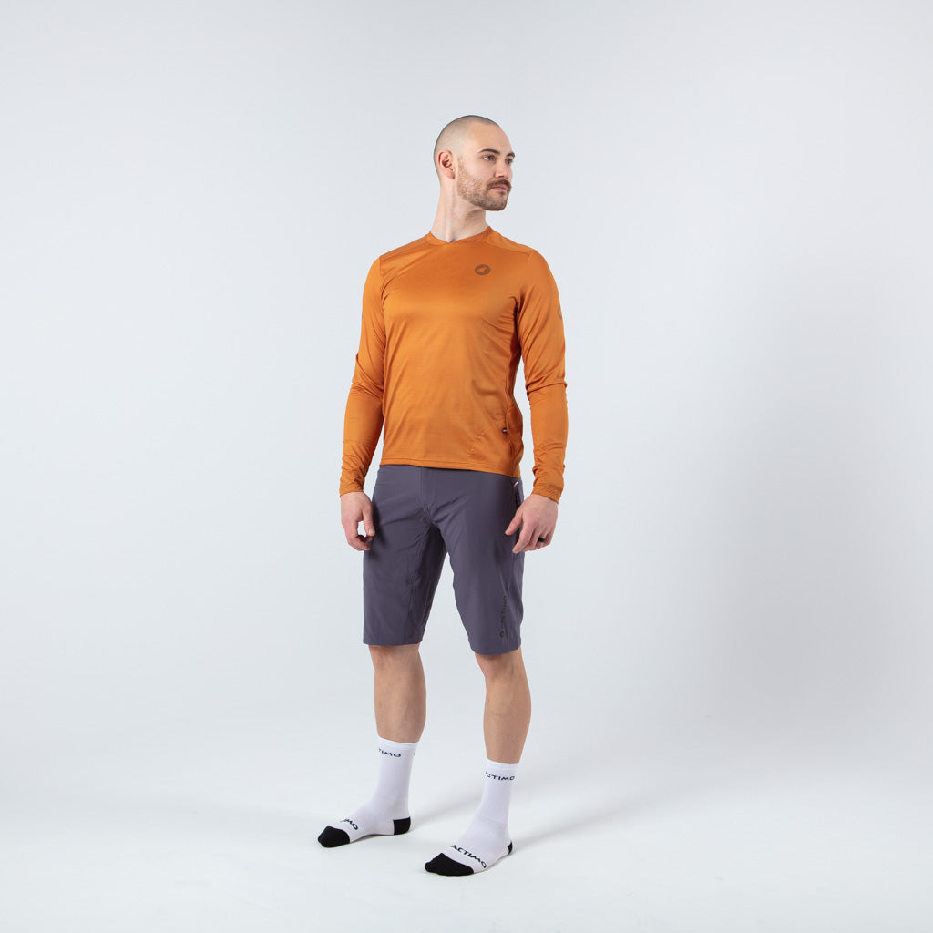 Men's Long Sleeve Mountain Bike Jerseys - on body Front View #color_rust