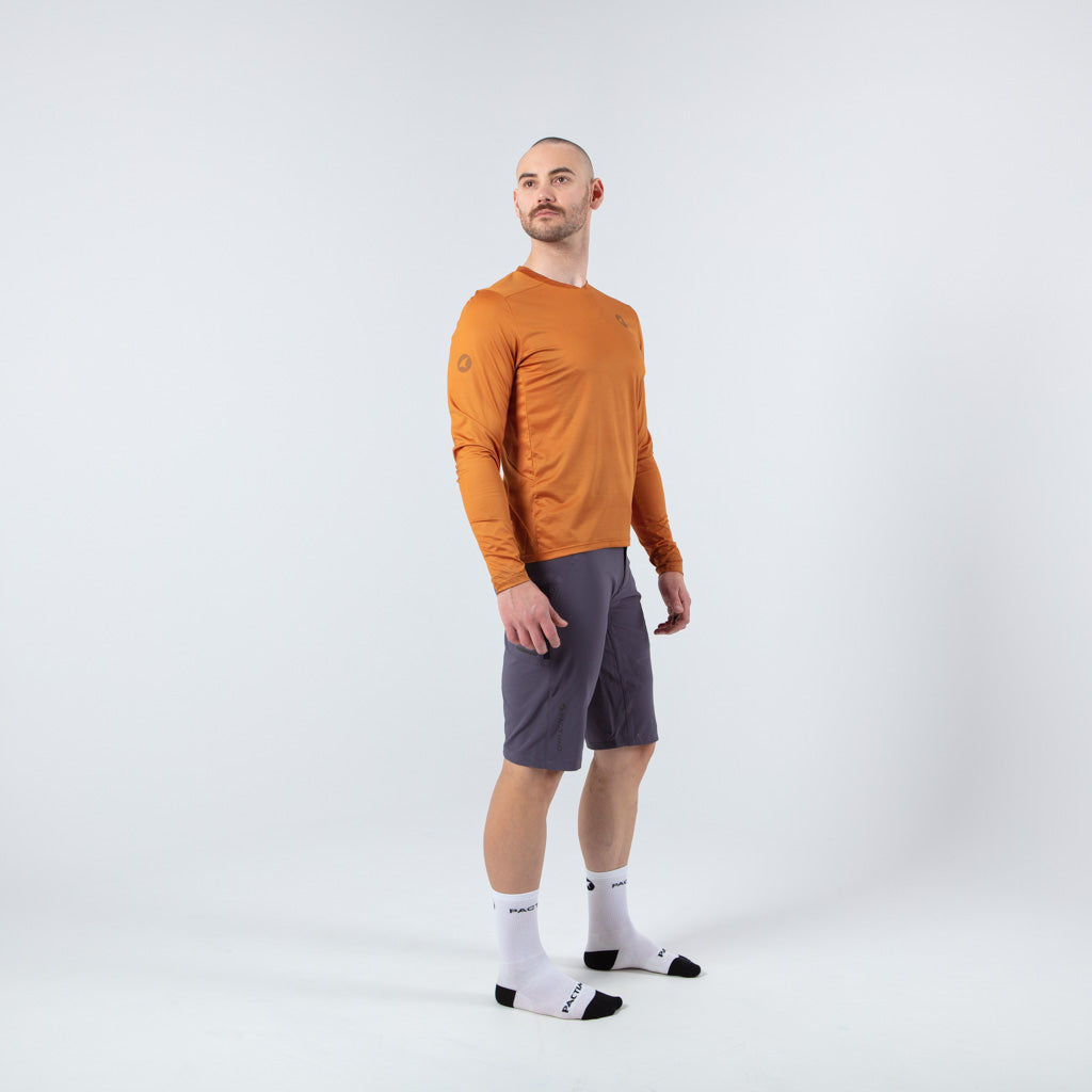 Men's Long Sleeve Mountain Bike Jerseys - on body Right View #color_rust