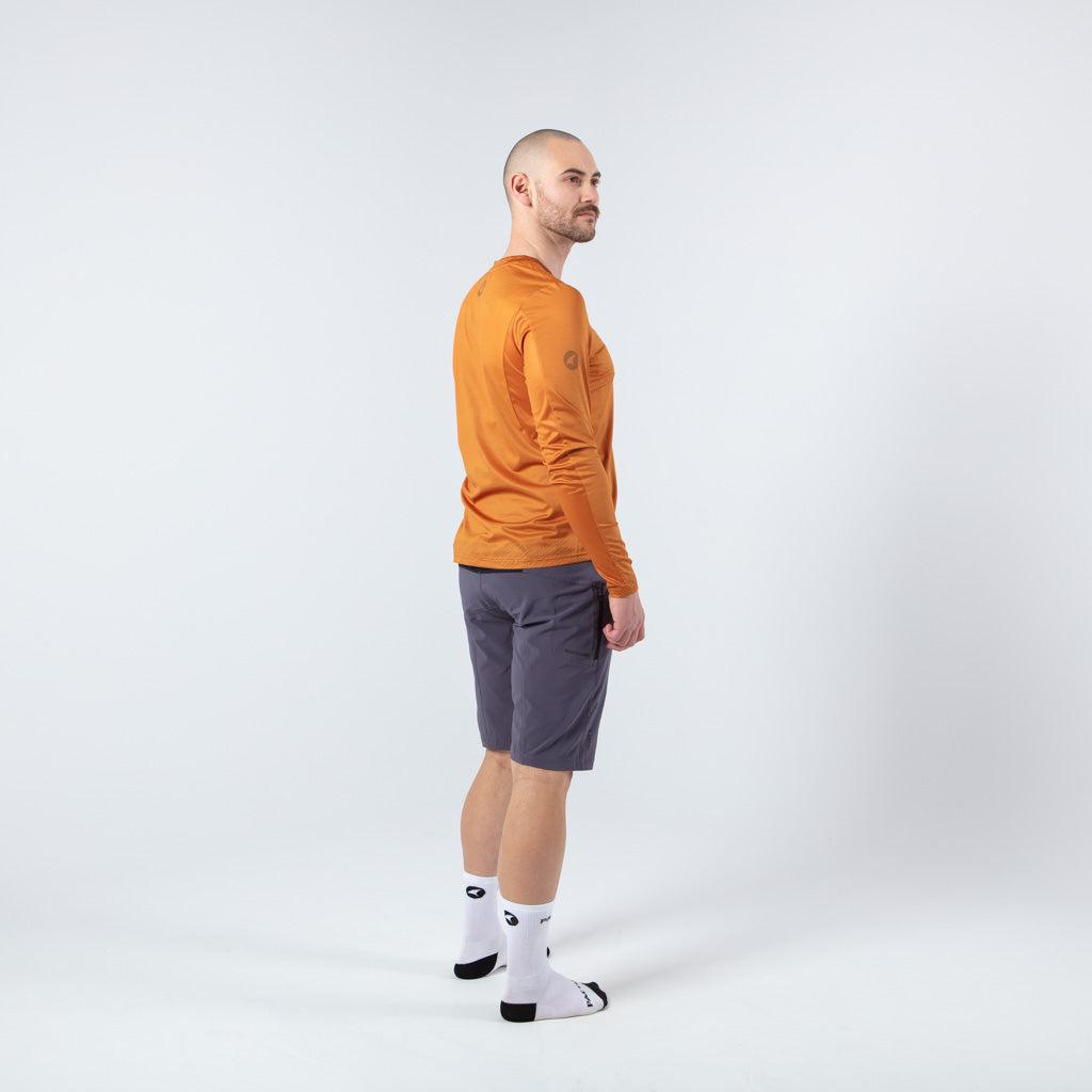 Men's Long Sleeve Mountain Bike Jerseys - on body Back View #color_rust