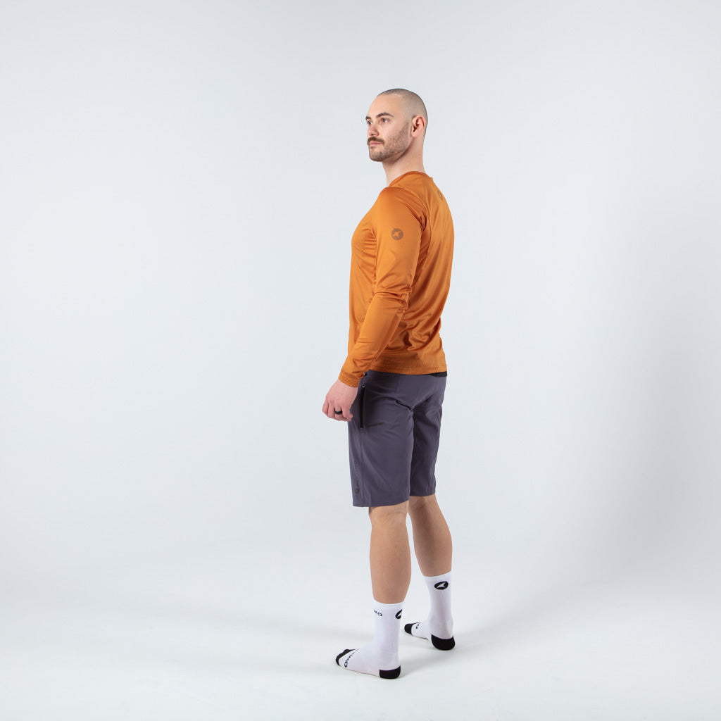 Men's Long Sleeve Mountain Bike Jerseys - on body Side View #color_rust
