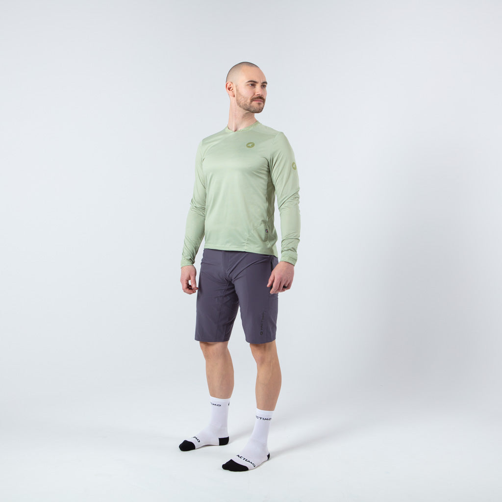 Men's Long Sleeve Mountain Bike Jerseys - on body Front View #color_sage