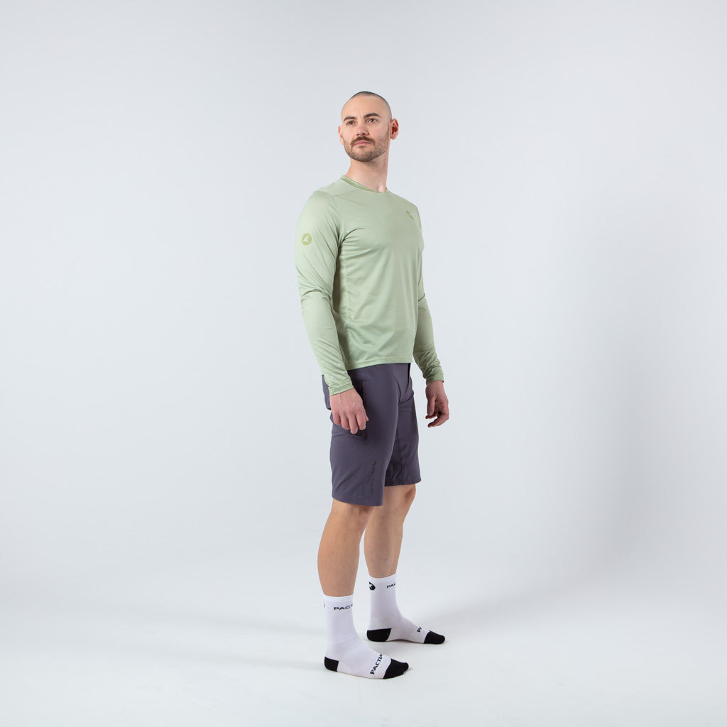 Men's Long Sleeve Mountain Bike Jerseys - on body Side View #color_sage