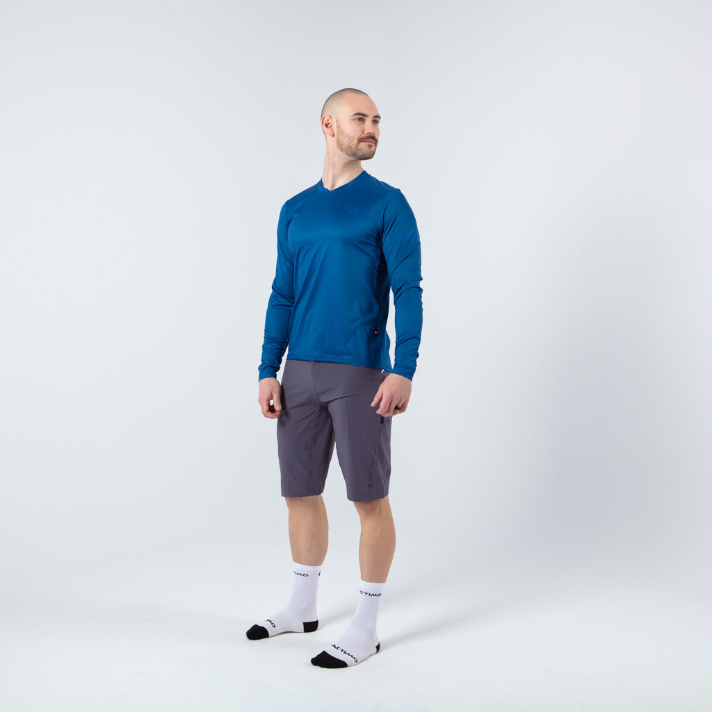 Men's Long Sleeve Mountain Bike Jerseys - on body Front View #color_navy