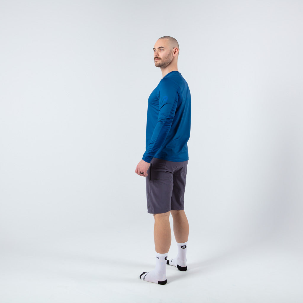 Men's Long Sleeve Mountain Bike Jerseys - on body Left View #color_navy