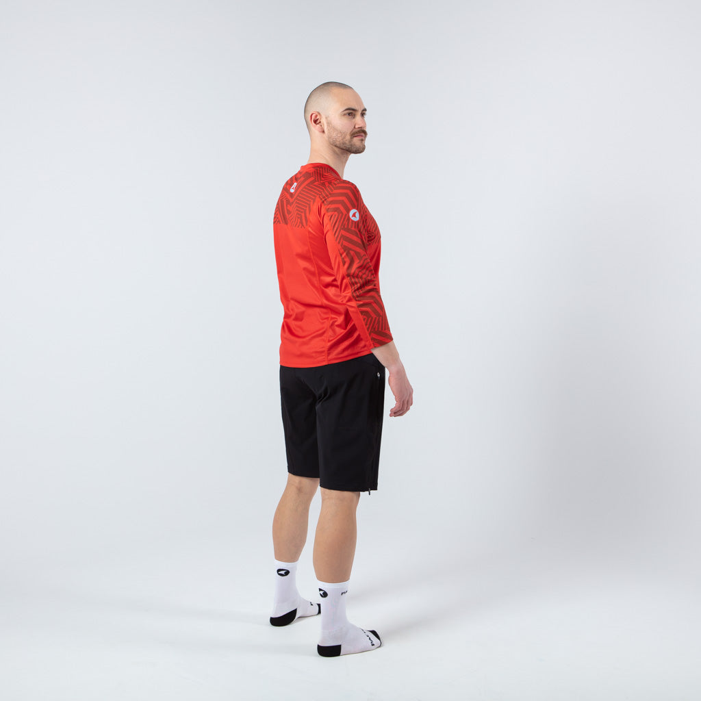 Mens Mountain Bike Jersey - on body Back View Terrain #color_garnet