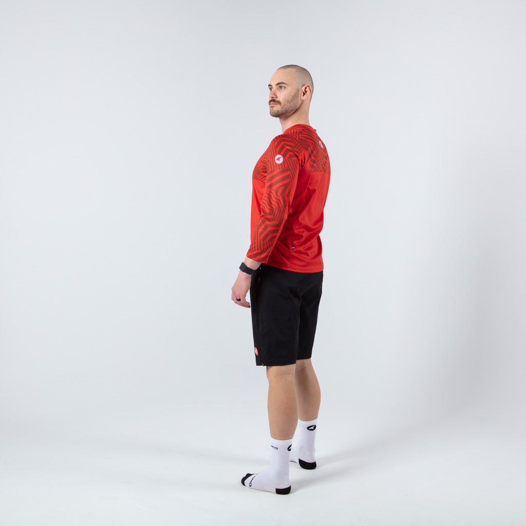 Mens Mountain Bike Jersey - on body Left Side View #color_garnet