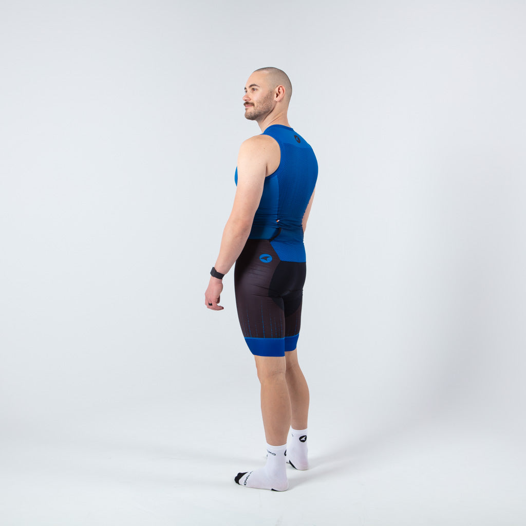 Sleeveless Triathlon Suit Mens - on body Back Left View 