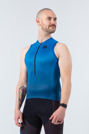 Sleeveless Triathlon Tops for Men - on body Front View #color_blue