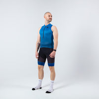 Sleeveless Triathlon Tops for Men - on body Front View #color_blue