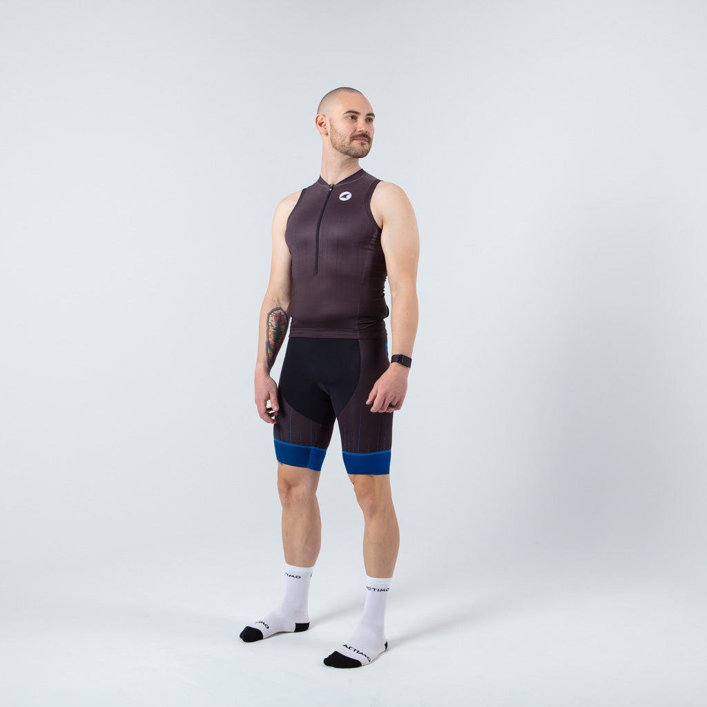 Sleeveless Triathlon Tops for Men - on body Front View #color_charcoal