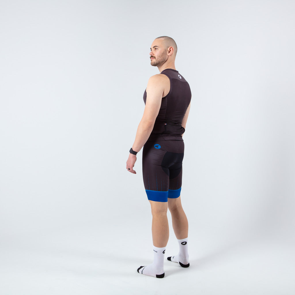 Sleeveless Triathlon Tops for Men - on body Left Back View #color_charcoal