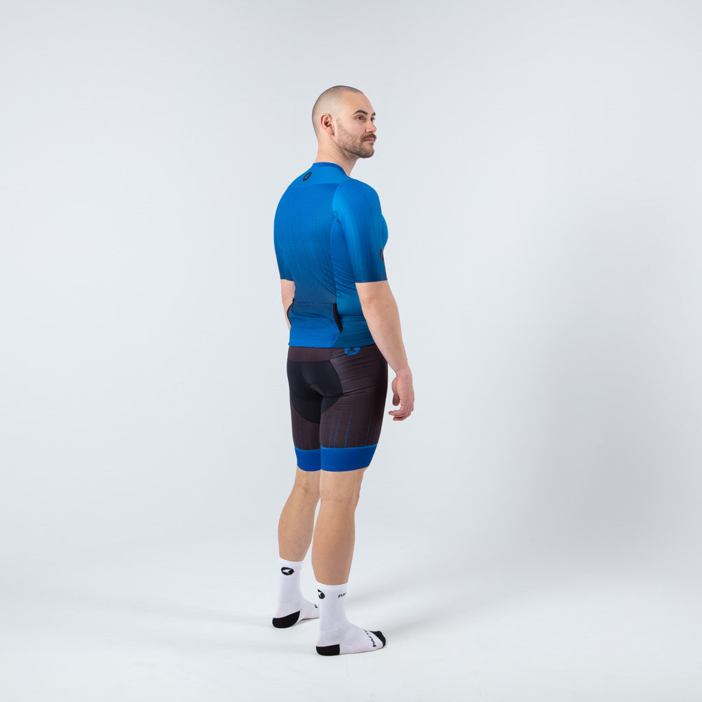 Best Triathlon Tops for Men - on body Back Right View #color_blue