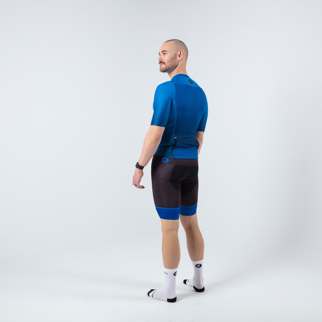 Best Triathlon Tops for Men - on body Back View #color_blue