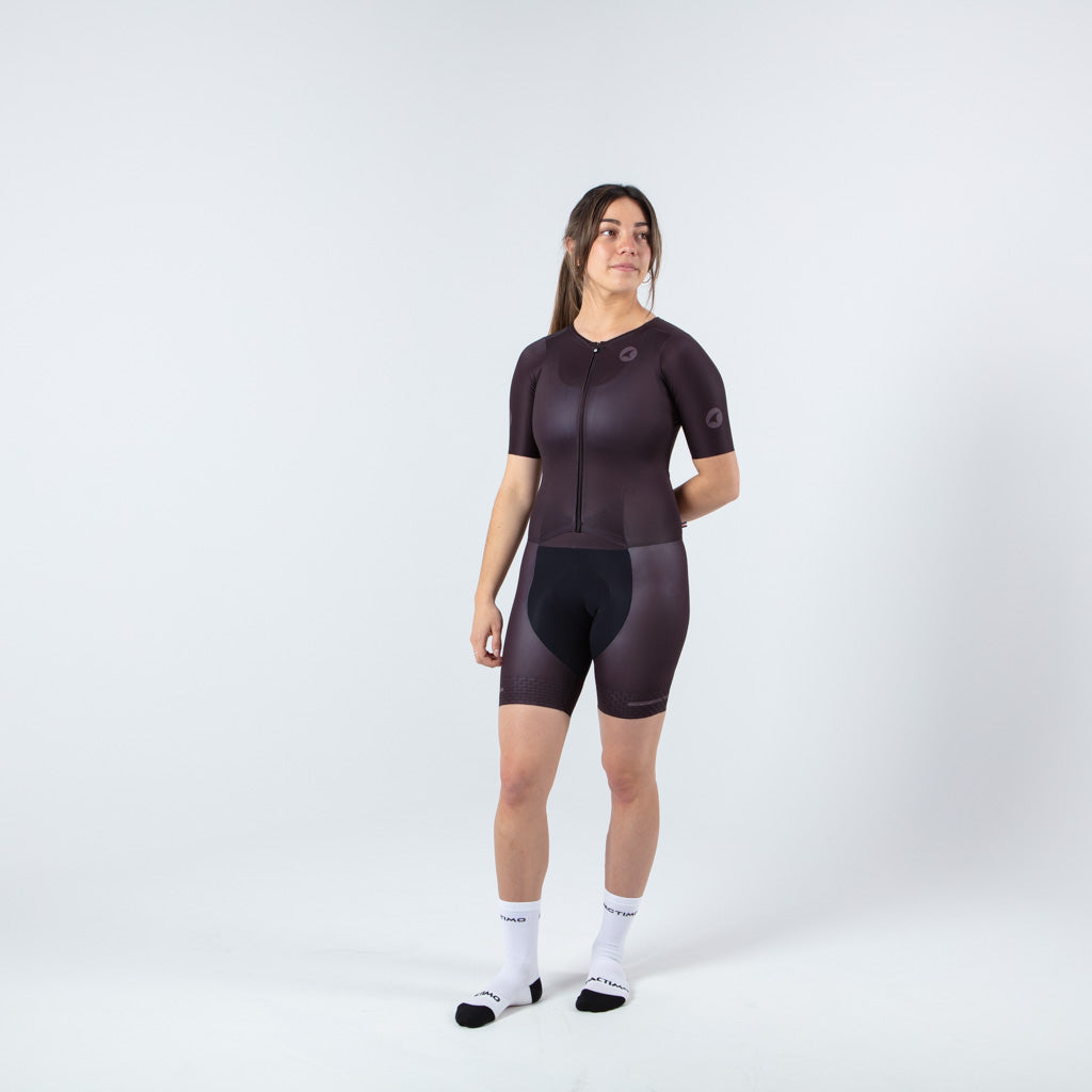 Women's Lightweight Cycling Skinsuit - on body Front View #color_black