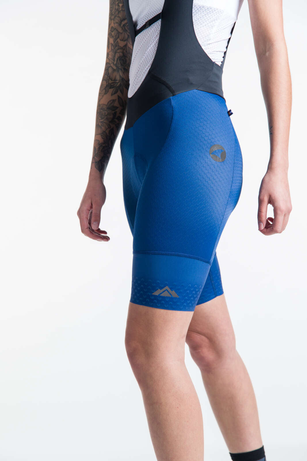 Women's Compression Navy Blue Cycling Bibs - Side Leg