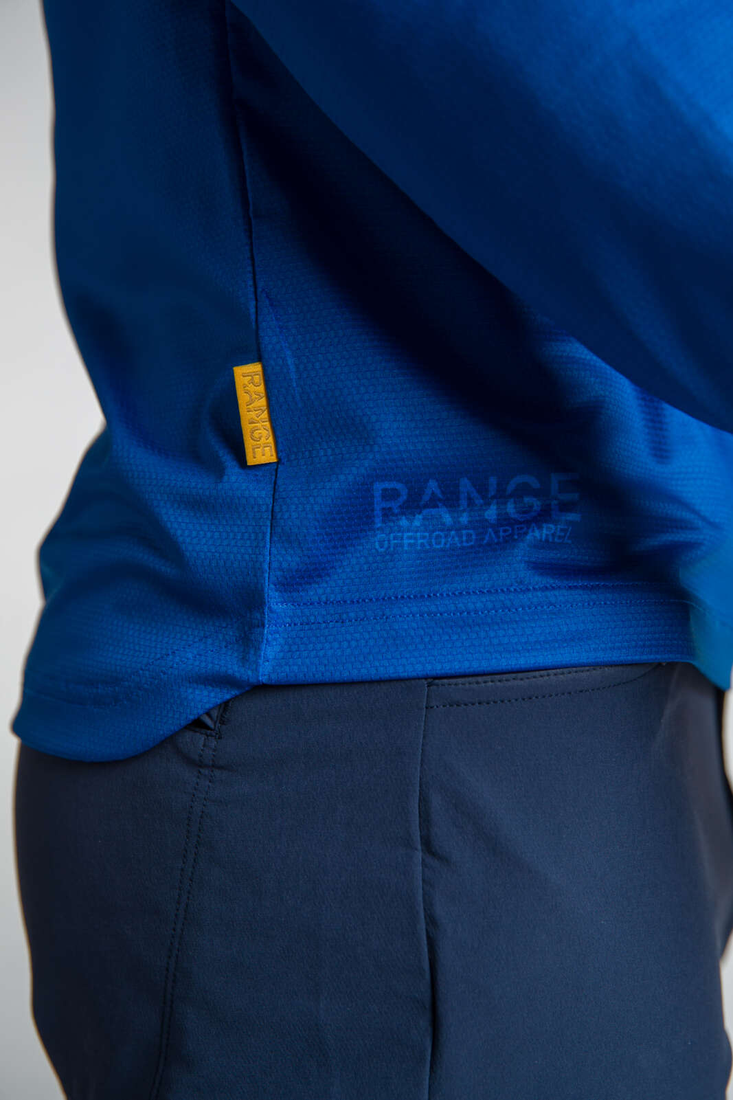 Men's Blue Long Sleeve MTB Jersey - Range Trail Logo Detail