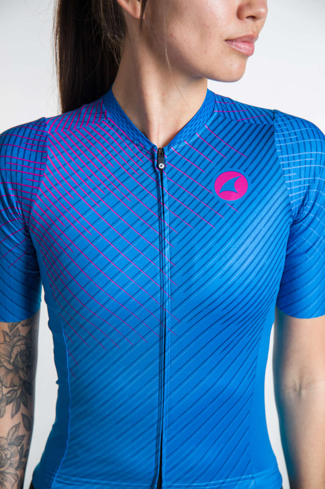 Women's Blue Triathlon Top - Zipper Detail