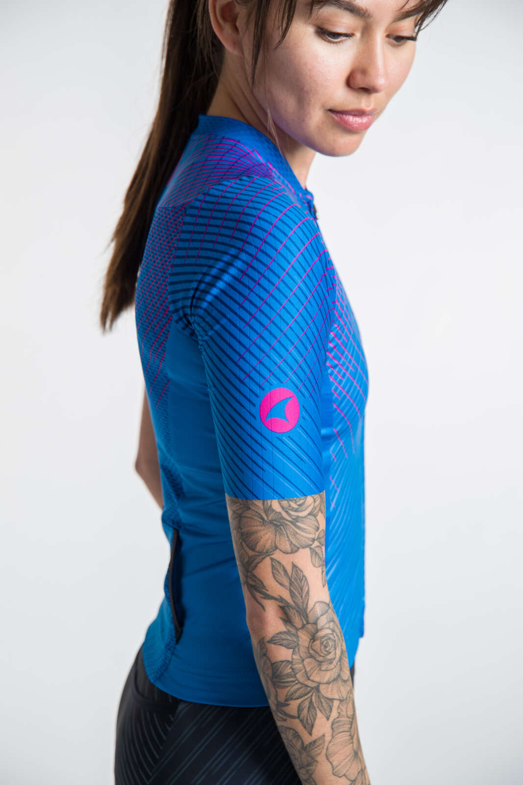 Women's Triathlon Top - Blue Short Sleeve Detail