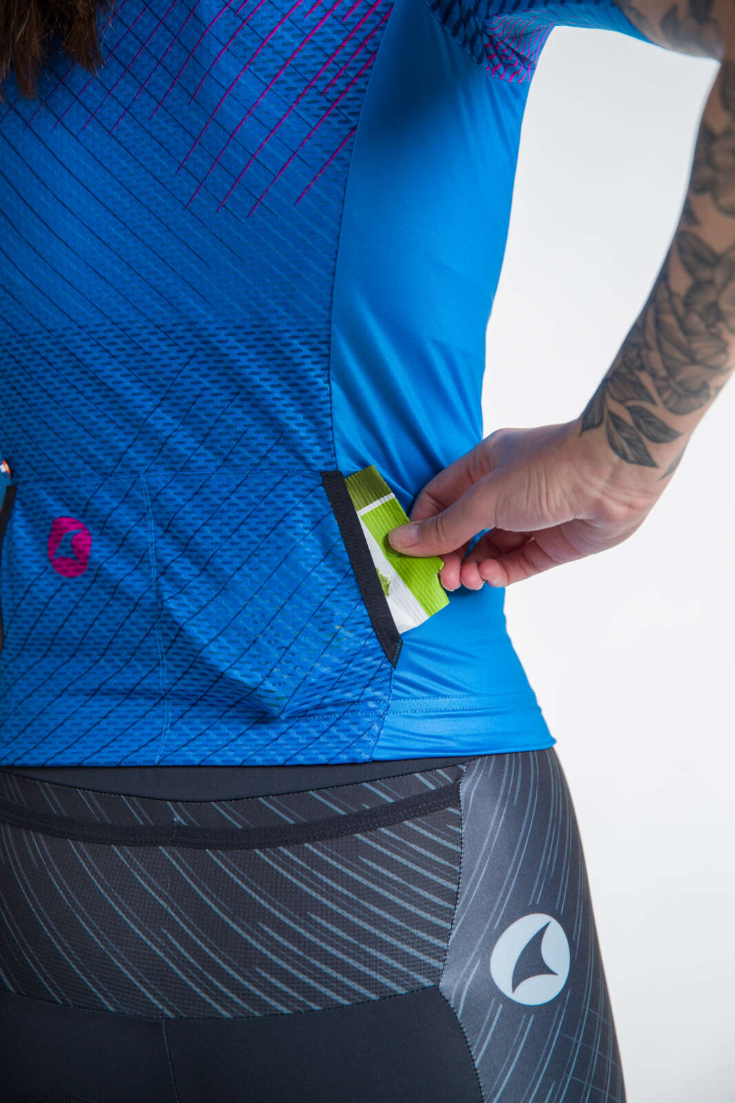 Women's Triathlon Top - Blue Short Sleeve - Back Pockets