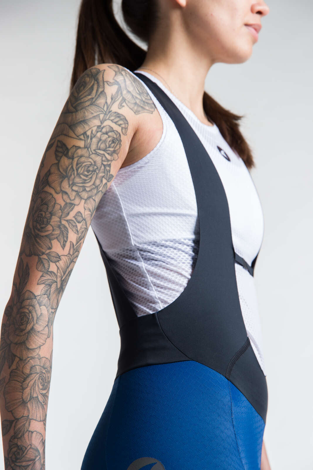 Women's Compression Navy Blue Cycling Bibs - Raw-Edge Cut Uppers