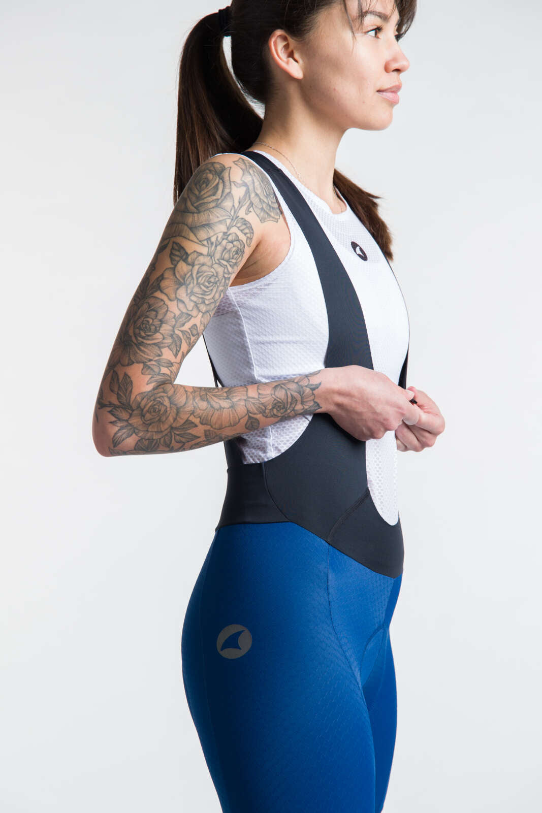 Women's Compression Navy Blue Cycling Bibs - Side View