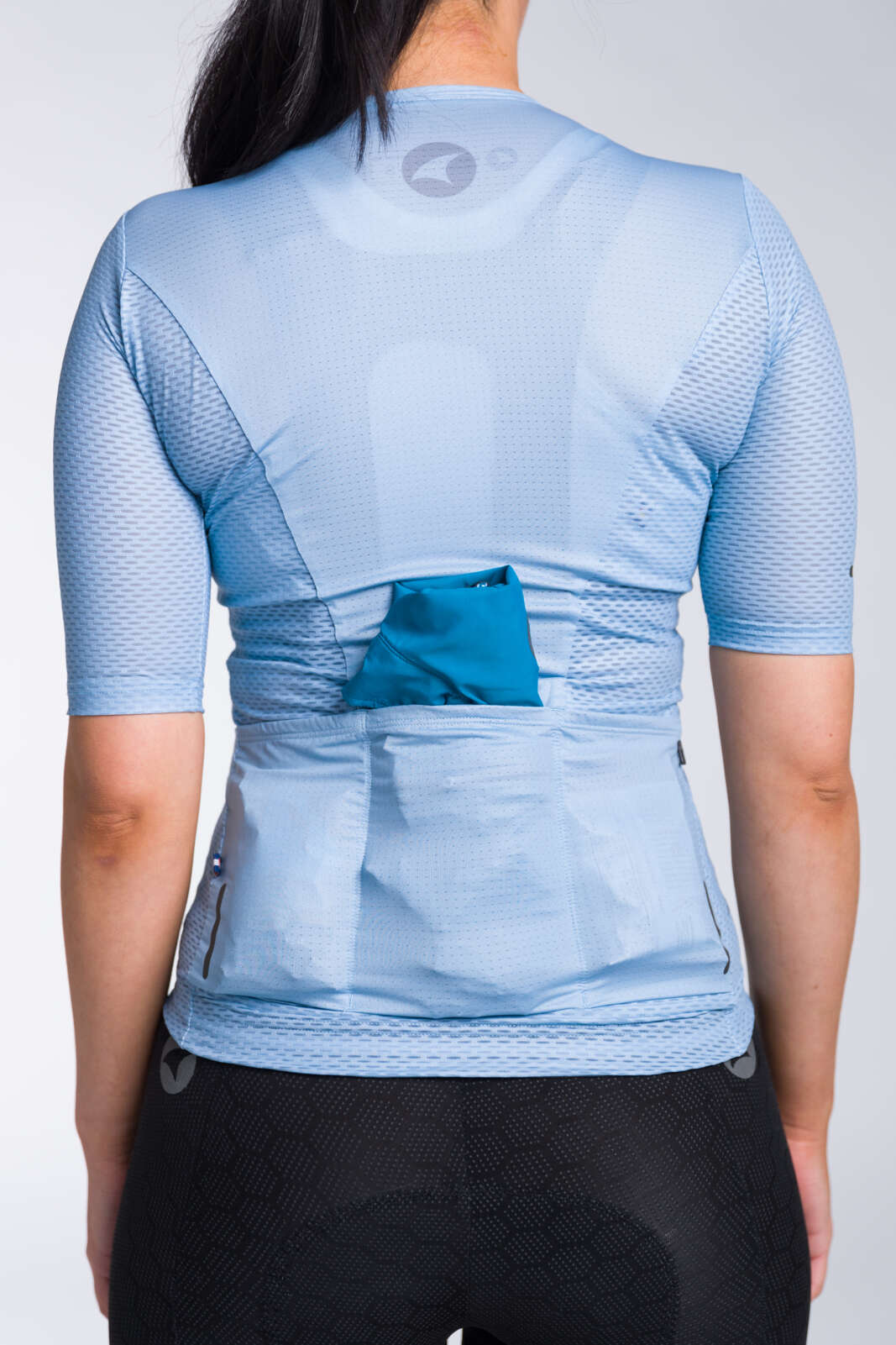 Women's Light Blue Aero Mesh Cycling Jersey  - Stuffed Back Pockets