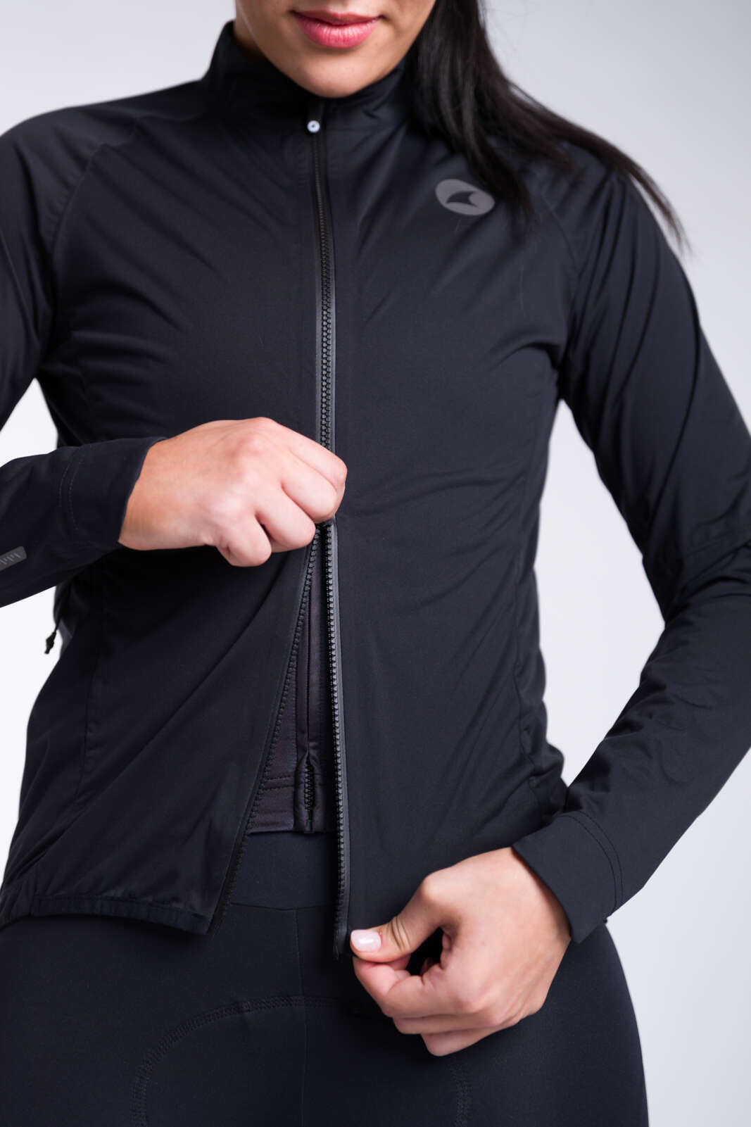Women's Black Waterproof Cycling Rain Jacket - Zipper Detail