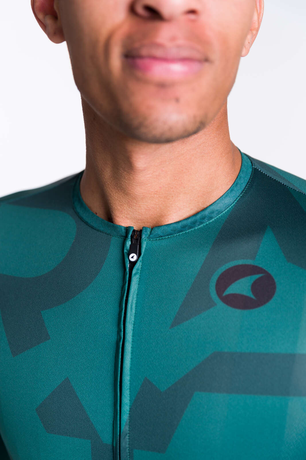 Men's Forest Green 5 Pocket Cycling Jersey - Collar Detail