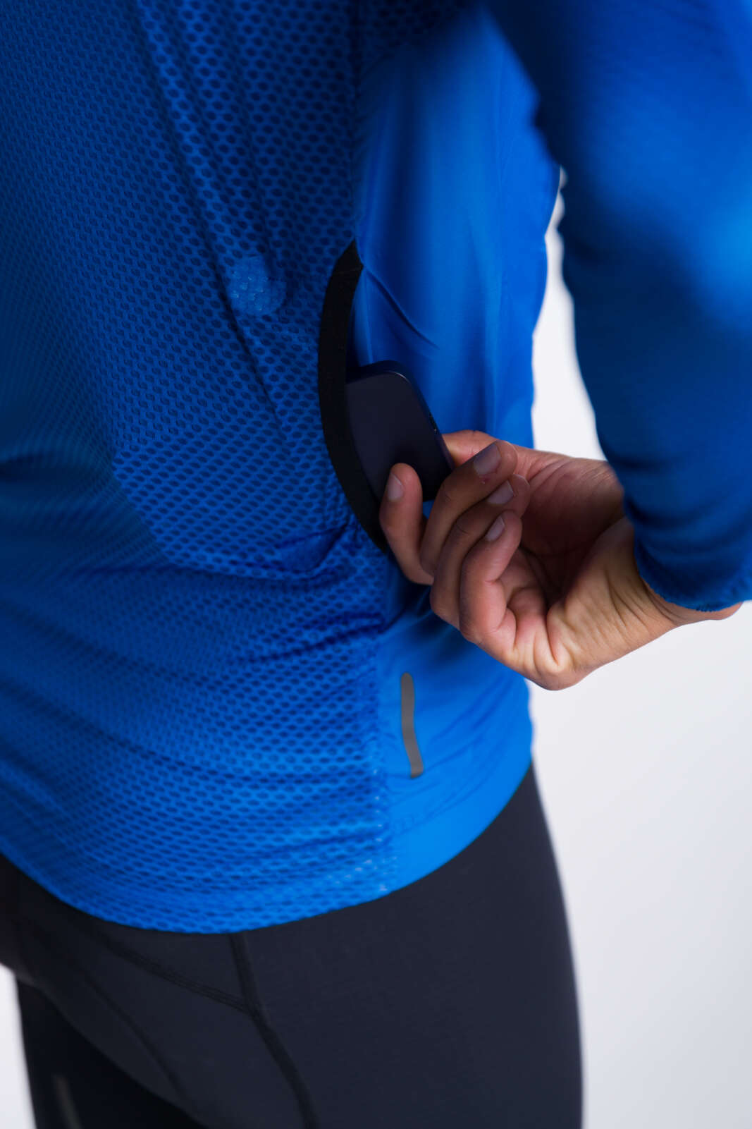 Men's Blue Packable Cycling Wind Jacket  - Back Pocket Access