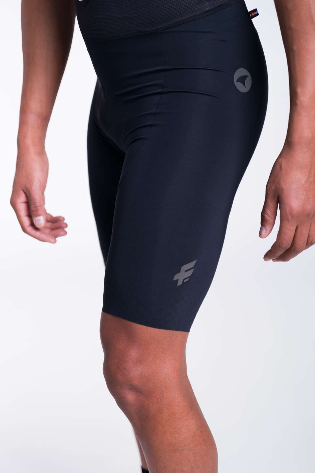 Men's Black Cycling Bibs - Flyte Leg Panel Detail