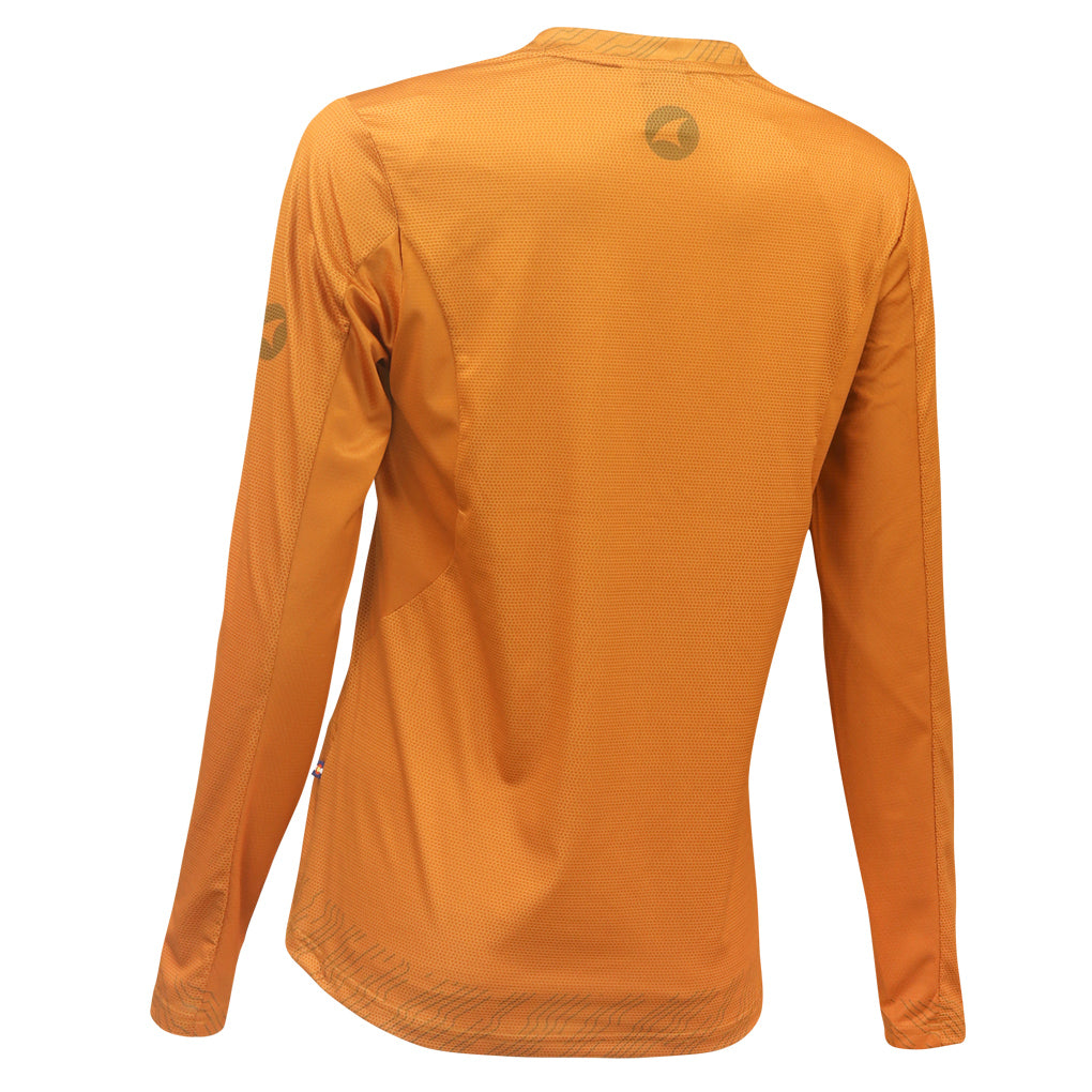 Women's Long Sleeve Mountain Bike Jersey - Back View #color_rust