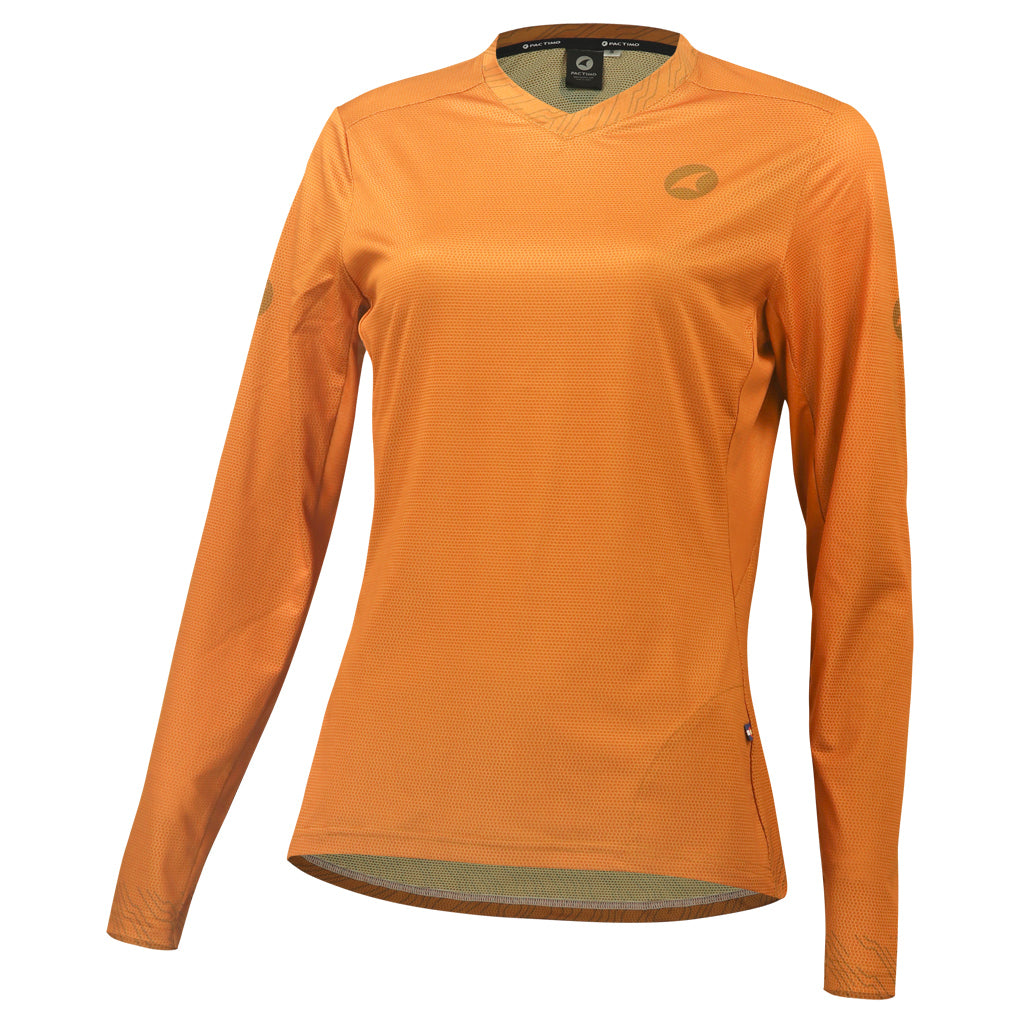 Women's Long Sleeve Mountain Bike Jersey - Front View #color_rust