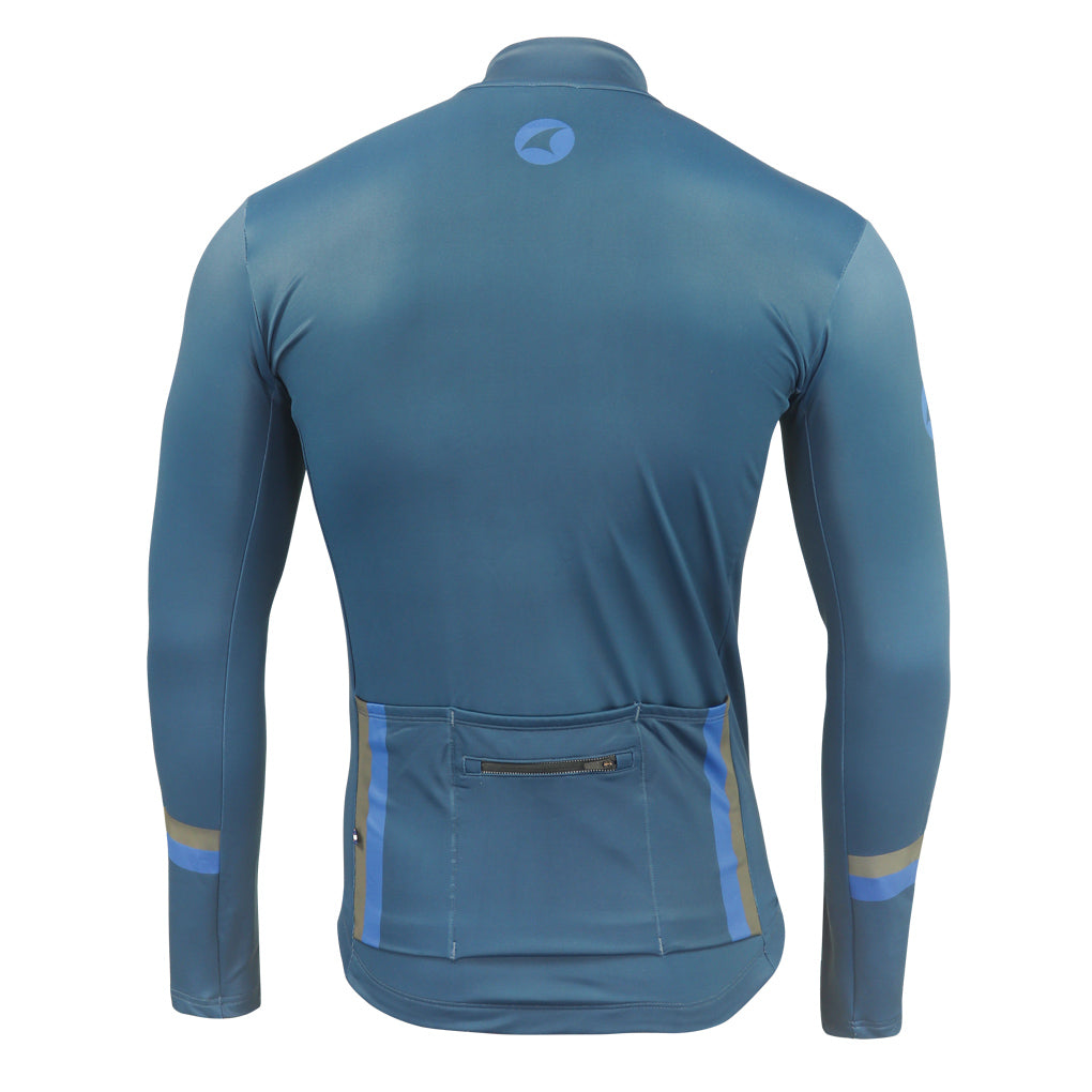Men's Long Sleeve Thermal Cycling Jersey - Alpine Back View #color_navy