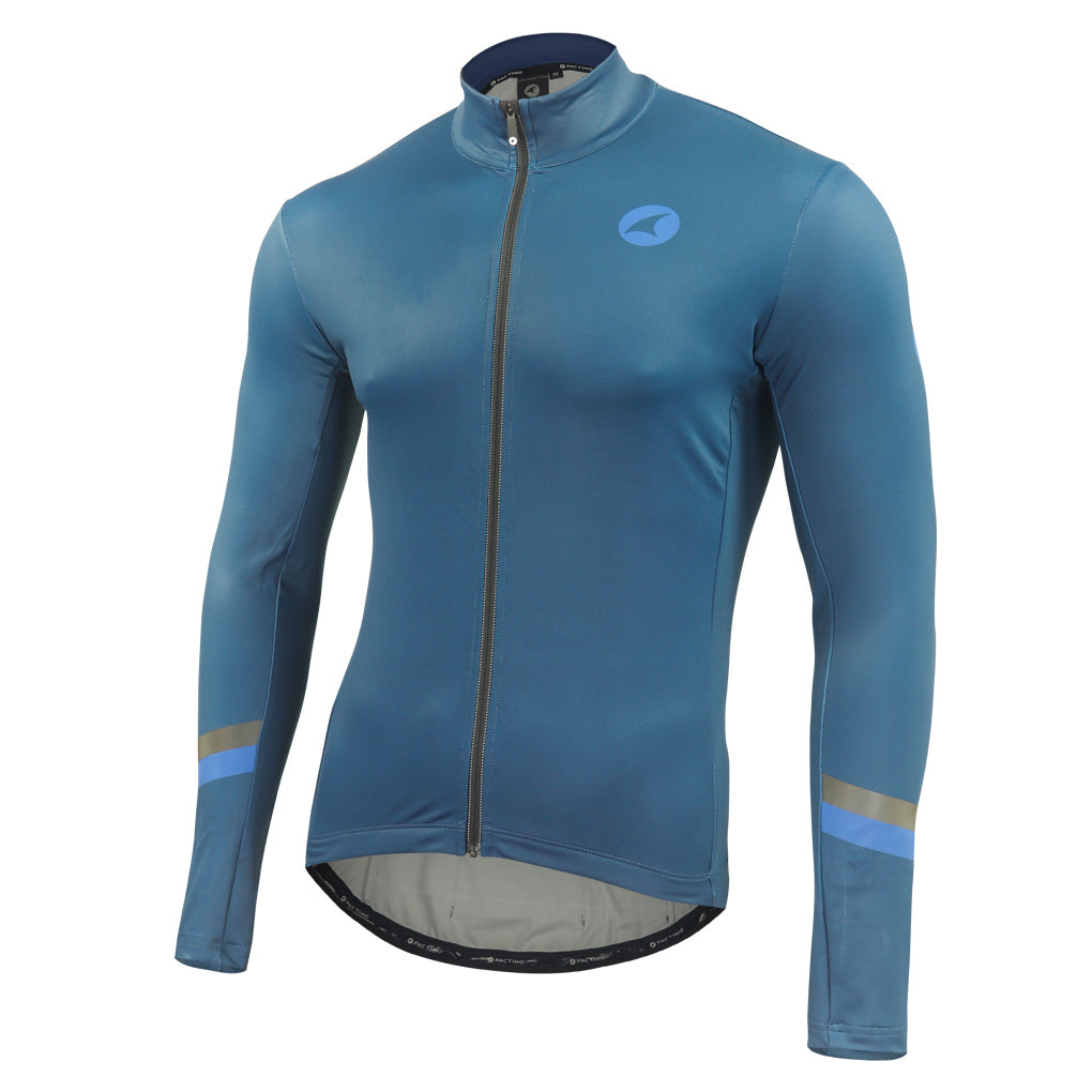 Men's Long Sleeve Thermal Cycling Jersey - Alpine Front View #color_navy